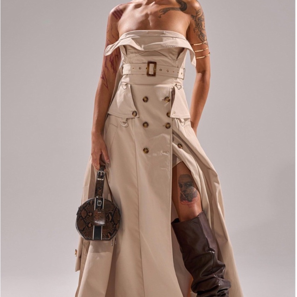 Stylish Beige Strapless Trench Dress
